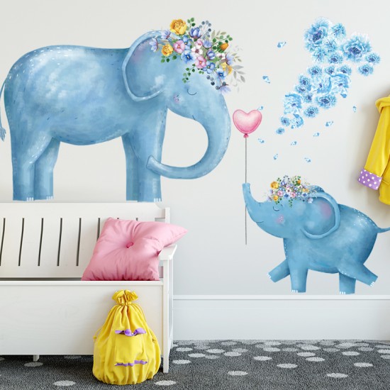 Anne Fil ve Yavrusu Bebek & Çocuk Odası Duvar Sticker Çıkartma Seti
