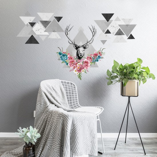 Geometrik Geyikli Ev Dekor Duvar Sticker Çıkartma Seti Geometrik Geyikli Ev Dekor Duvar Sticker Çıkartma Seti